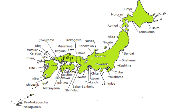 タンカー/LPGの港（実績）の地図